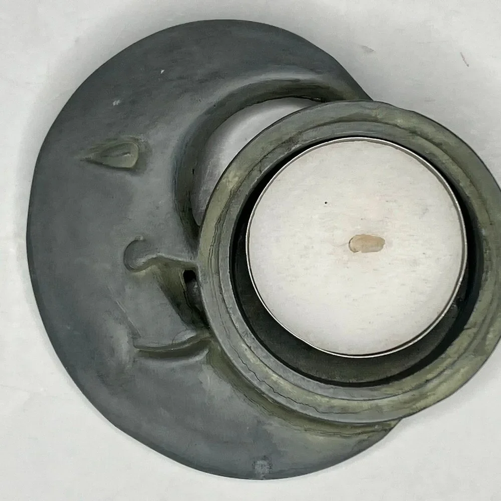Pewter Celestial Moon Votive Tealight Candle Holder